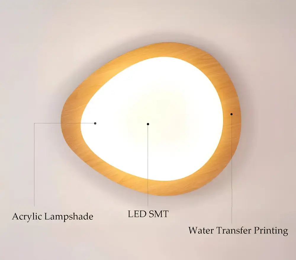 Walnut Oval Acrylic Ceiling Light flush mount by Decorbites, wood-frame with acrylic diffuser on Tampa Home & Garden Store