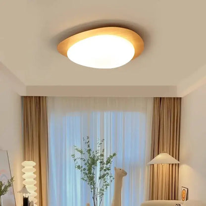 Walnut Oval Acrylic Ceiling Light Decorbites, wood frame with white diffuser, flush mount on Tampa Home & Garden Store