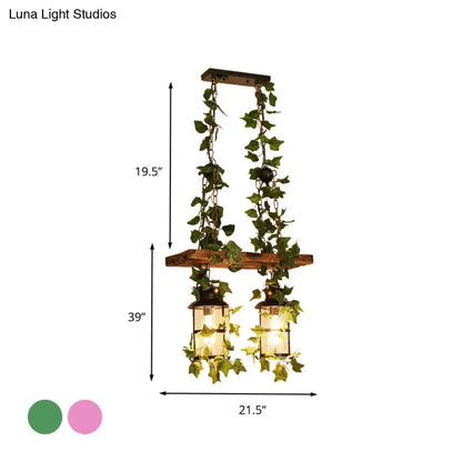 Wooden Ivy Ceiling Light flush mount with two lantern pendants and ivy decor, Decorbites on Tampa Home & Garden Store