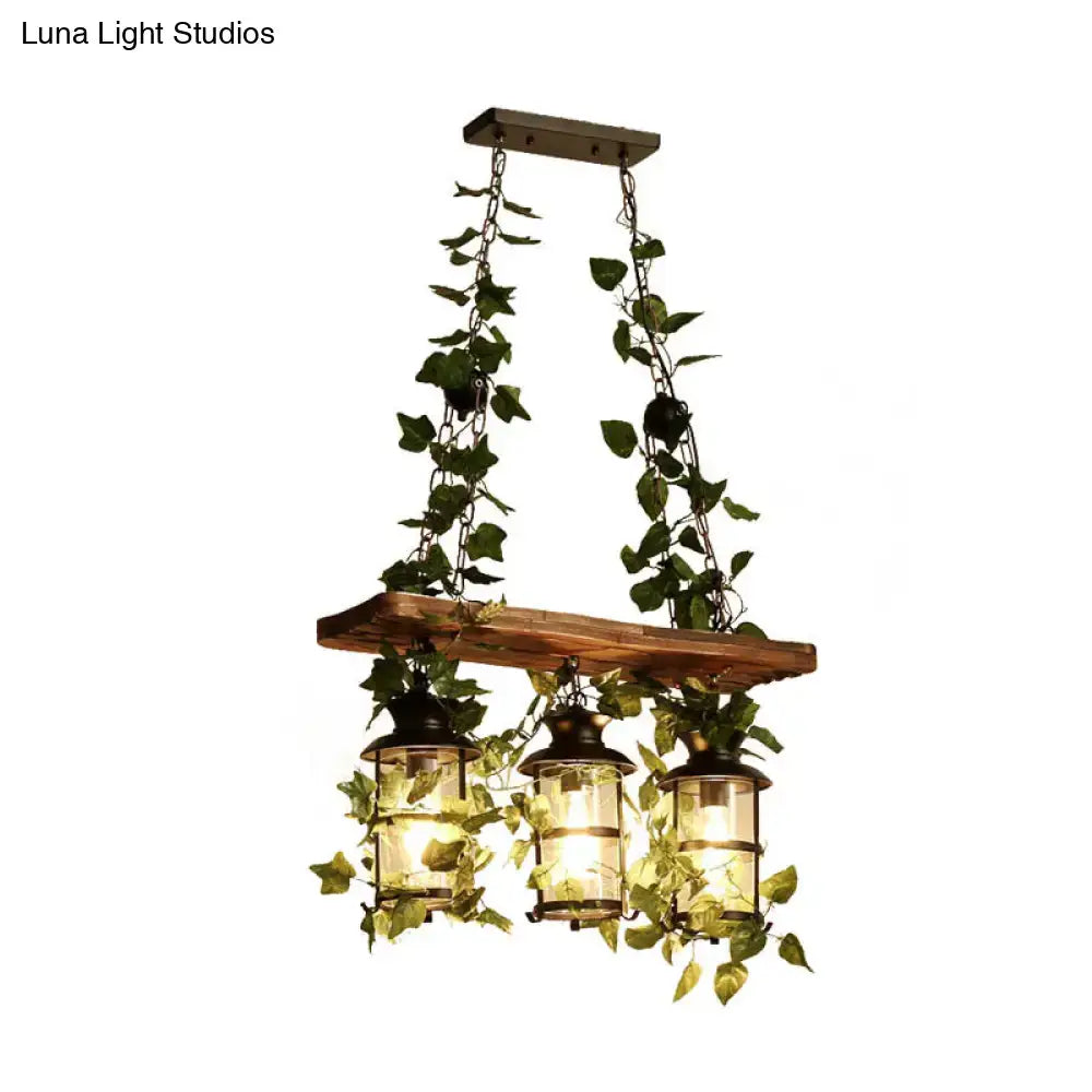 Wooden Ivy Ceiling Light Decorbites with three lanterns and hanging vines on Tampa Home & Garden Store