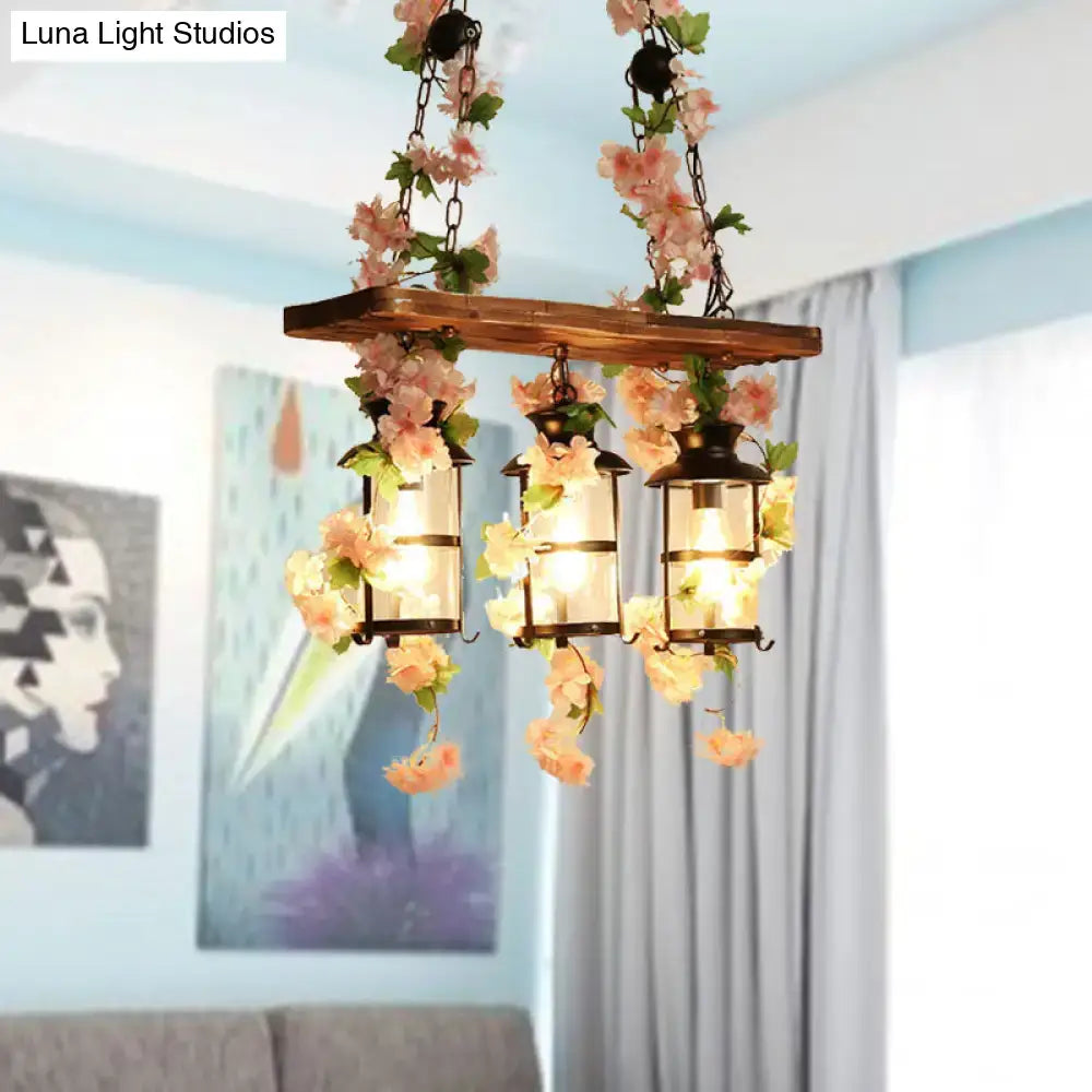 Wooden Ivy Ceiling Light flush mount with lantern bulbs and floral garlands by Decorbites on Tampa Home & Garden Store
