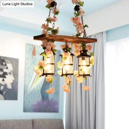 Wooden Ivy Ceiling Light flush mount with lantern bulbs and floral garlands by Decorbites on Tampa Home & Garden Store