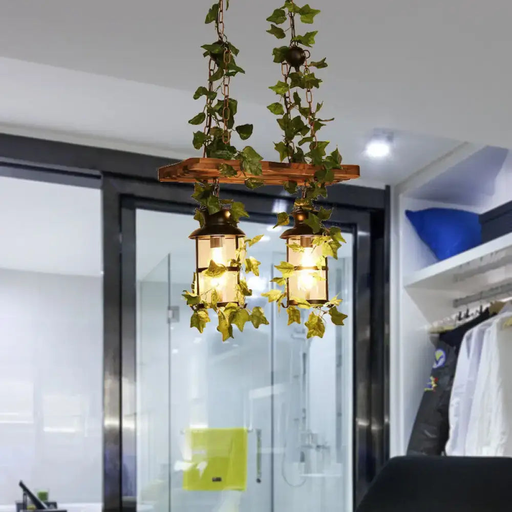 Wooden Ivy Ceiling Light by Decorbites, dual lanterns with ivy vines for ceiling decor on Tampa Home & Garden Store