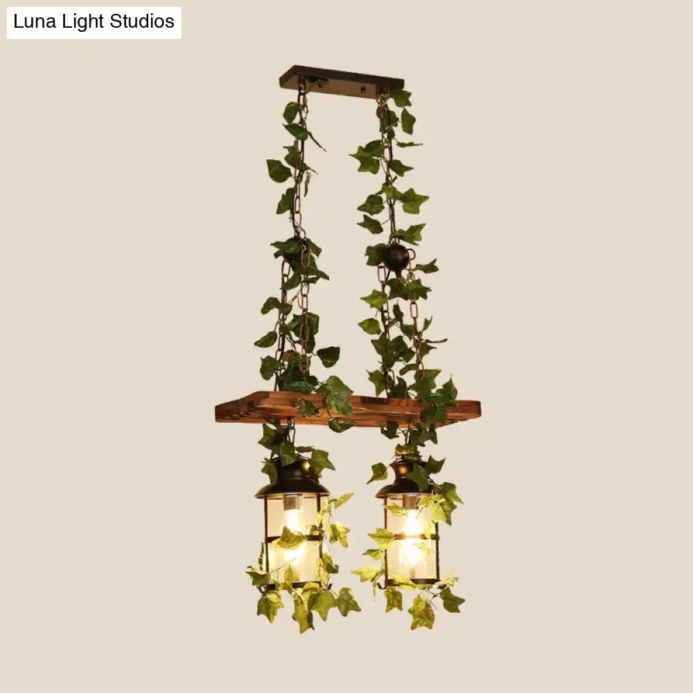 Wooden ivy ceiling light Decorbites flush mount with two lantern-style lights and hanging ivy on Tampa Home & Garden Store