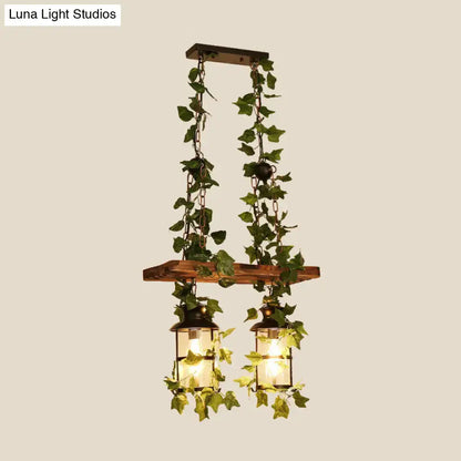 Wooden ivy ceiling light Decorbites flush mount with two lantern-style lights and hanging ivy on Tampa Home & Garden Store