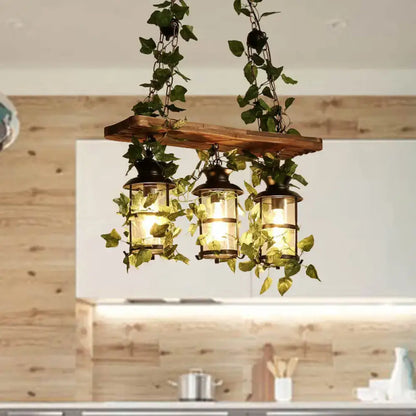 Wooden Ivy Ceiling Light by Decorbites; trio of ivy lanterns with glass shades, soft glow on Tampa Home & Garden Store