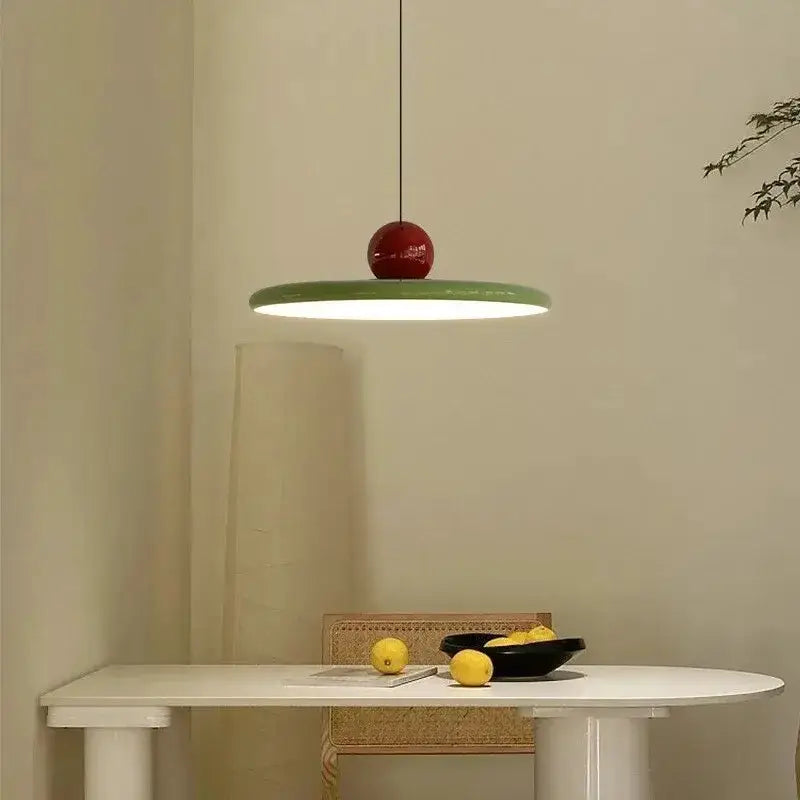 Modern red rotatable LED pendant light with green ring for kitchen arm by Decorbites on Tampa Home & Garden Store