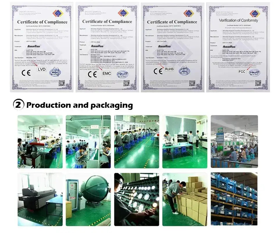 Decorbites pendant light certificates and production and packaging photos collage on Tampa Home & Garden Store
