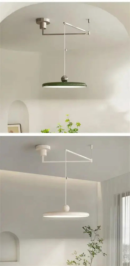 Modern rotatable LED pendant light with adjustable arm, Decorbites green and white oval shades on Tampa Home & Garden Store