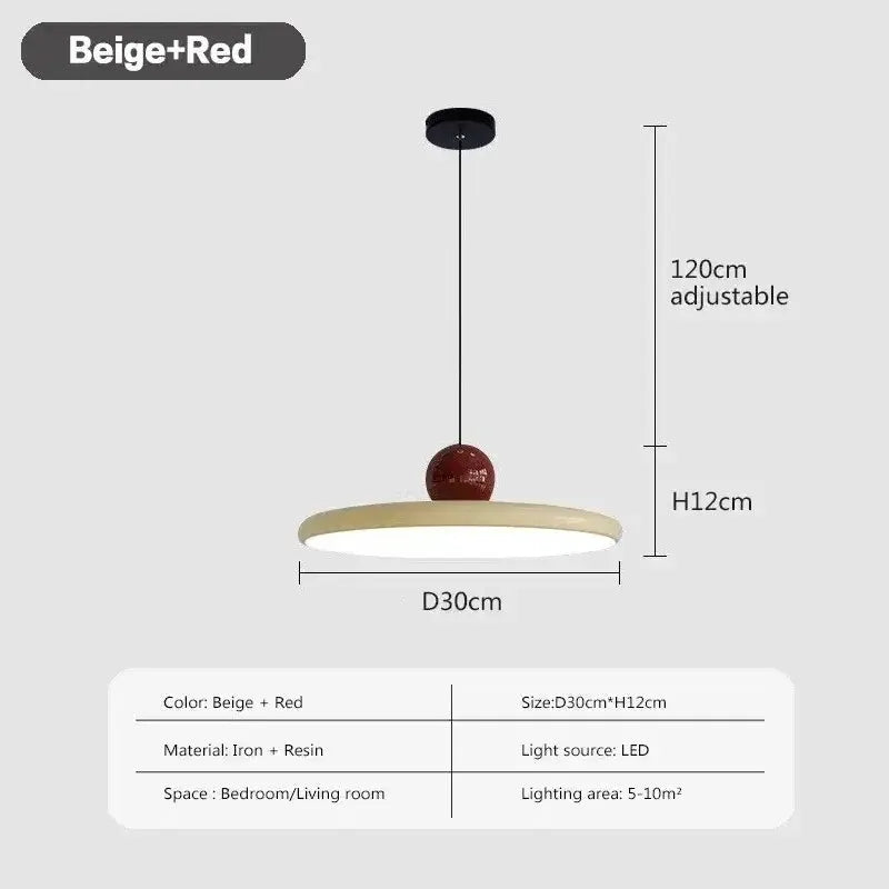 Rotatable LED pendant light in red and beige with circular shade and red canopy Decorbites on Tampa Home & Garden Store