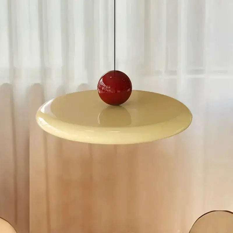 Decorbites modern red rotatable LED pendant light with cream circular shade and red sphere on Tampa Home & Garden Store