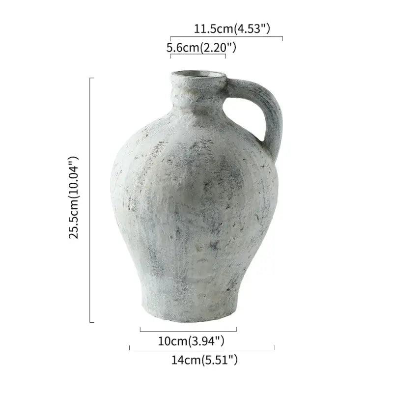 White ceramic pottery vase with weathered finish and single handle by Decorbites, 25.5cm tall on Tampa Home & Garden Store