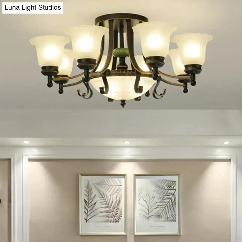 Rustic black and gold glass flower ceiling light fixture with frosted shades Decorbites living room on Tampa Home & Garden Store