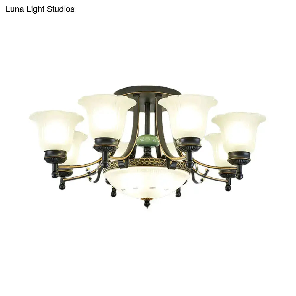 Rustic black and gold glass flower ceiling light fixture with frosted shades Decorbites on Tampa Home & Garden Store