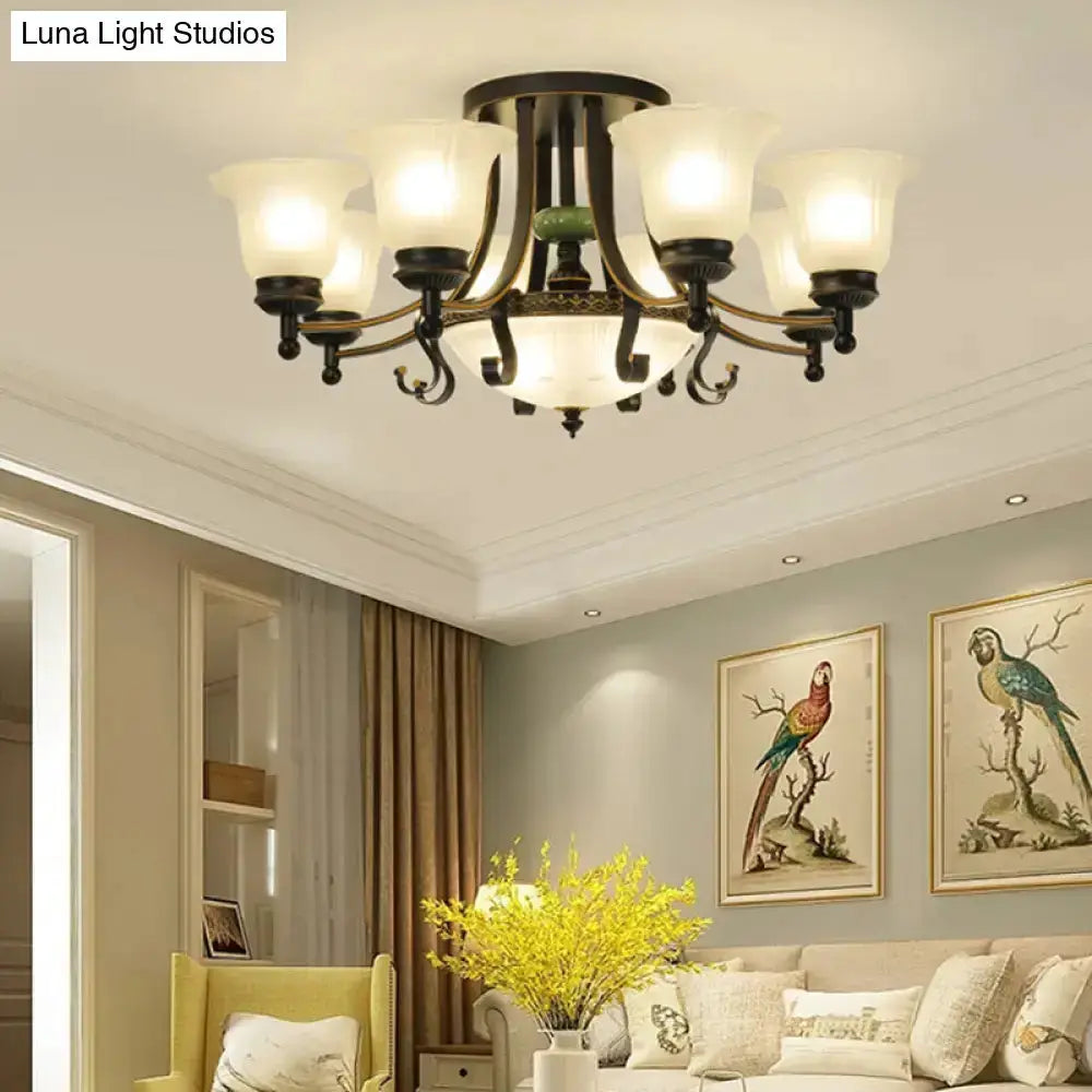 Rustic black and gold glass flower ceiling light fixture for living room on Tampa Home & Garden Store