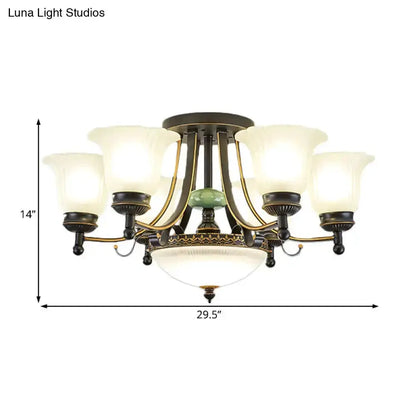 Rustic black and gold glass flower ceiling light fixture, 6-light chandelier by Decorbites on Tampa Home & Garden Store