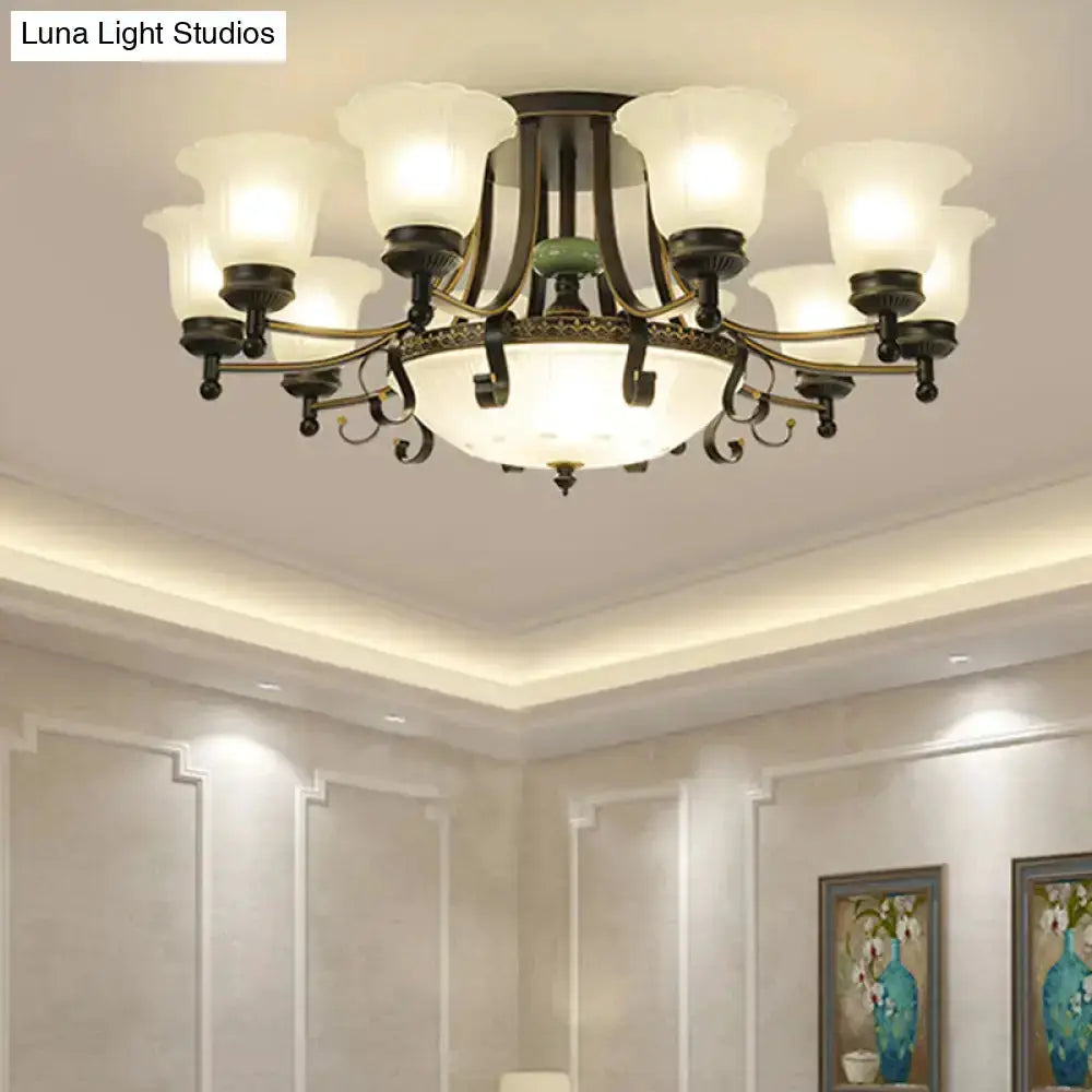 Rustic black and gold glass flower ceiling light fixture chandelier with shades Decorbites on Tampa Home & Garden Store