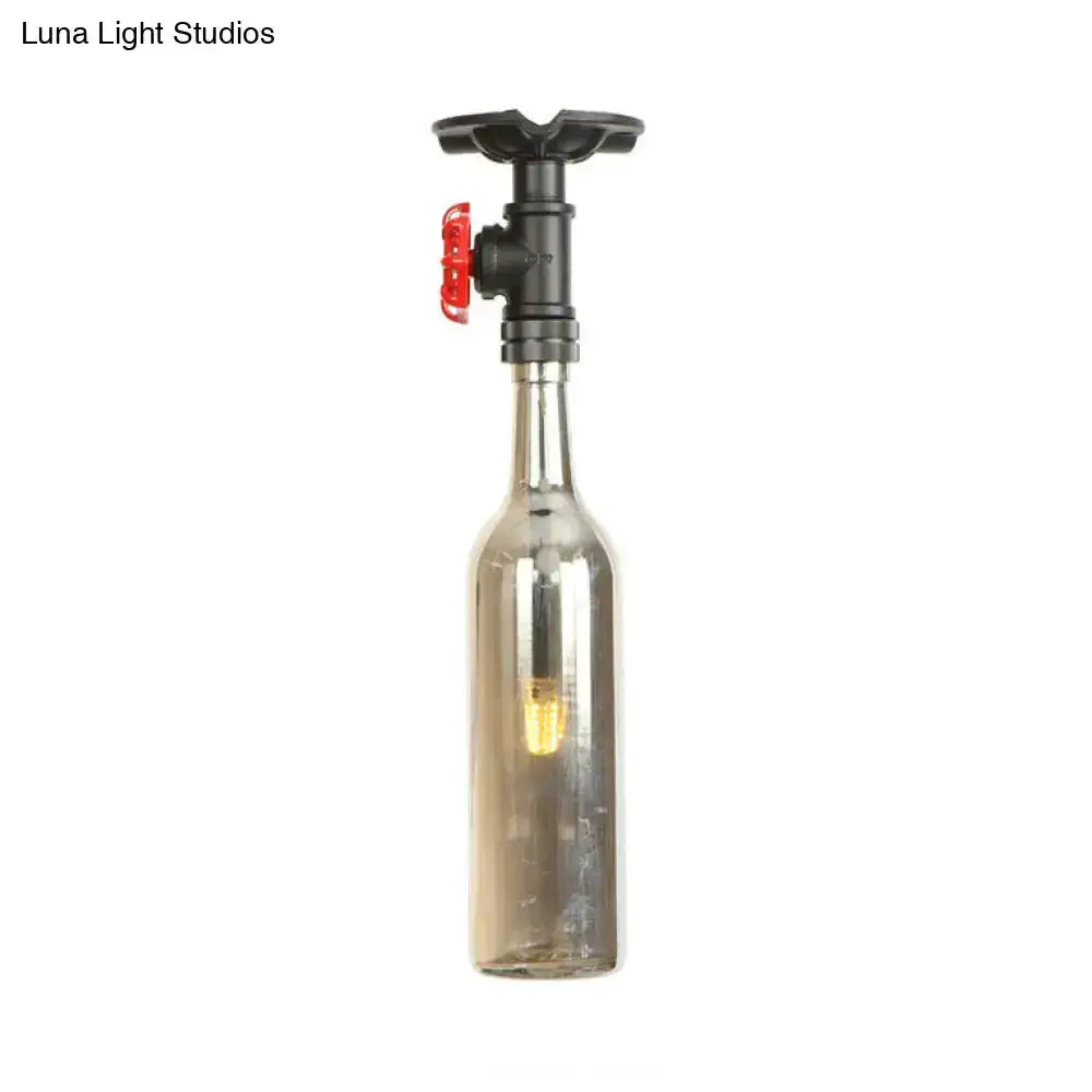 Rustic Bottle Glass Semi Flush Kitchen Lamp