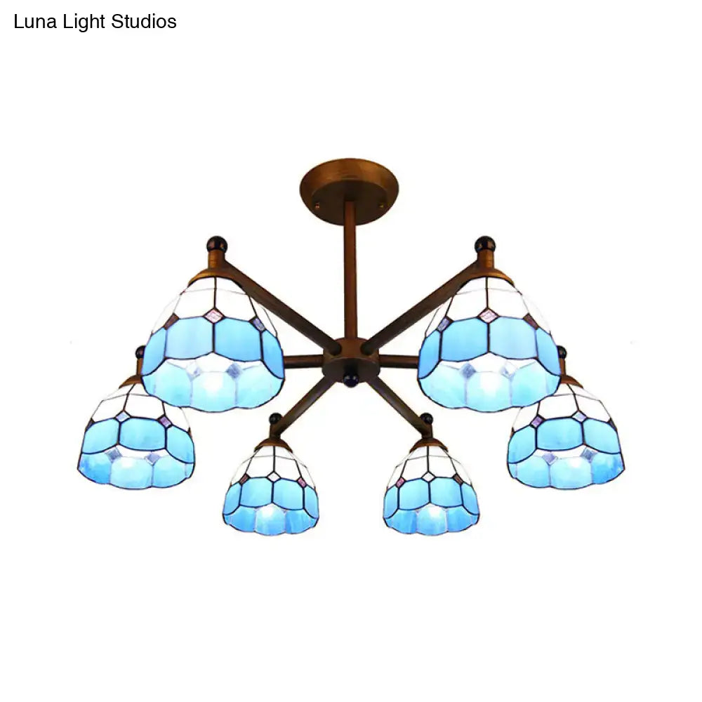 Amber Stained Glass Chandelier six-light Decorbites with blue glass shades on Tampa Home & Garden Store