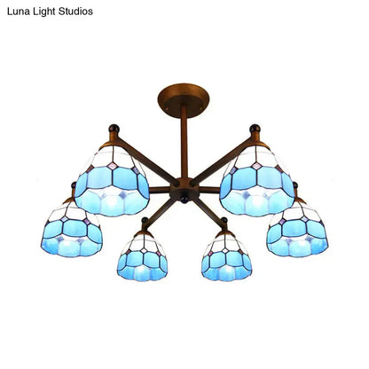 Amber Stained Glass Chandelier six-light Decorbites with blue glass shades on Tampa Home & Garden Store