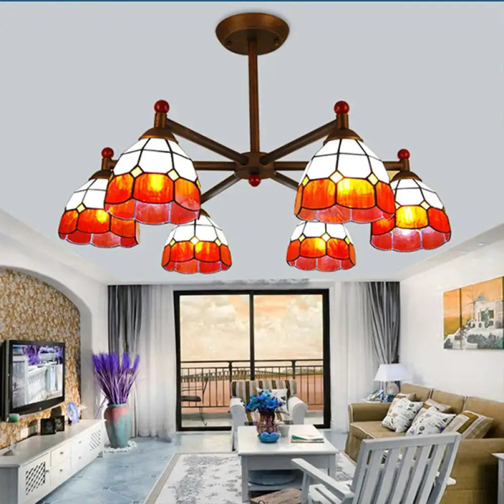 Amber stained glass chandelier six-light fixture with amber shades Decorbites Home & Garden on Tampa Home & Garden Store