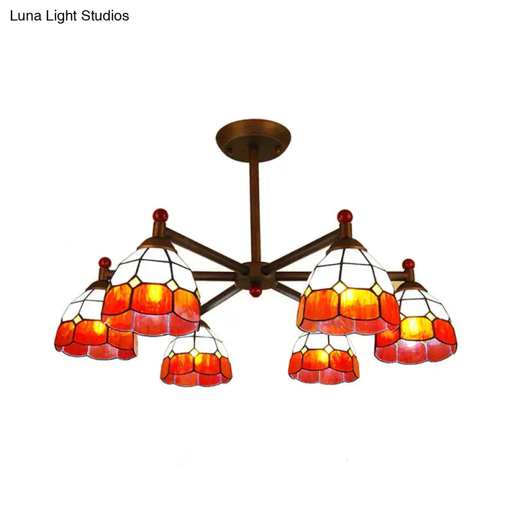 Amber stained-glass chandelier with warm orange-red shades, multi-light Decorbites on Tampa Home & Garden Store