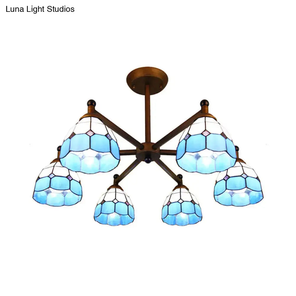 Amber Stained Glass Chandelier with blue panes, bronze arms, six-light Decorbites on Tampa Home & Garden Store