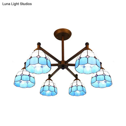 Amber Stained Glass Chandelier with blue panes, bronze arms, six-light Decorbites on Tampa Home & Garden Store