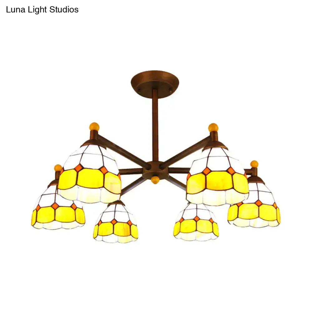 Amber stained glass chandelier by Decorbites with six amber shades and bronze-finish arms on Tampa Home & Garden Store