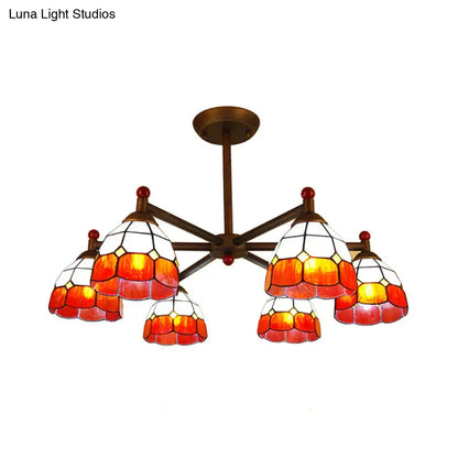 Amber stained-glass chandelier with six shades in orange and bronze finish by Decorbites on Tampa Home & Garden Store