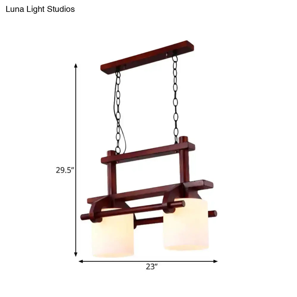 Decorbites rustic dark wood island light pendant with white glass shades, two lamps on Tampa Home & Garden Store