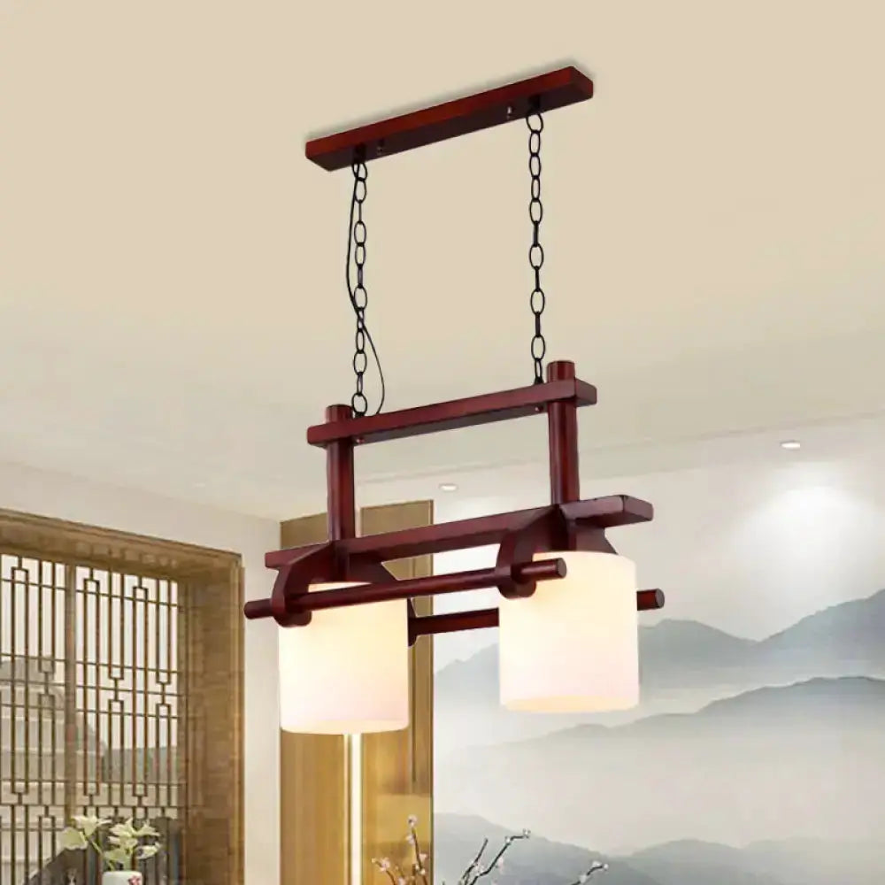 Rustic wood and white glass island pendant light with two frosted shades Decorbites on Tampa Home & Garden Store