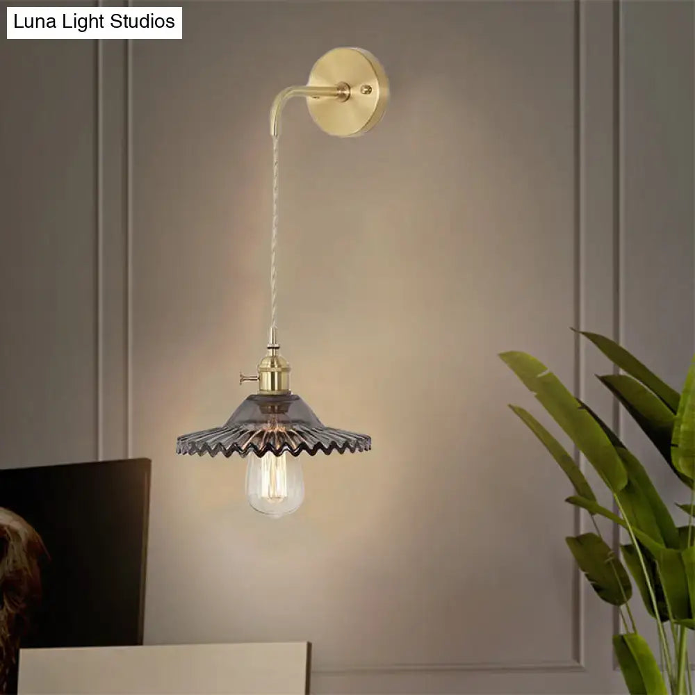 Smoked Glass Brass Sconce with ribbed shade and exposed Edison bulb Decorbites on Tampa Home & Garden Store