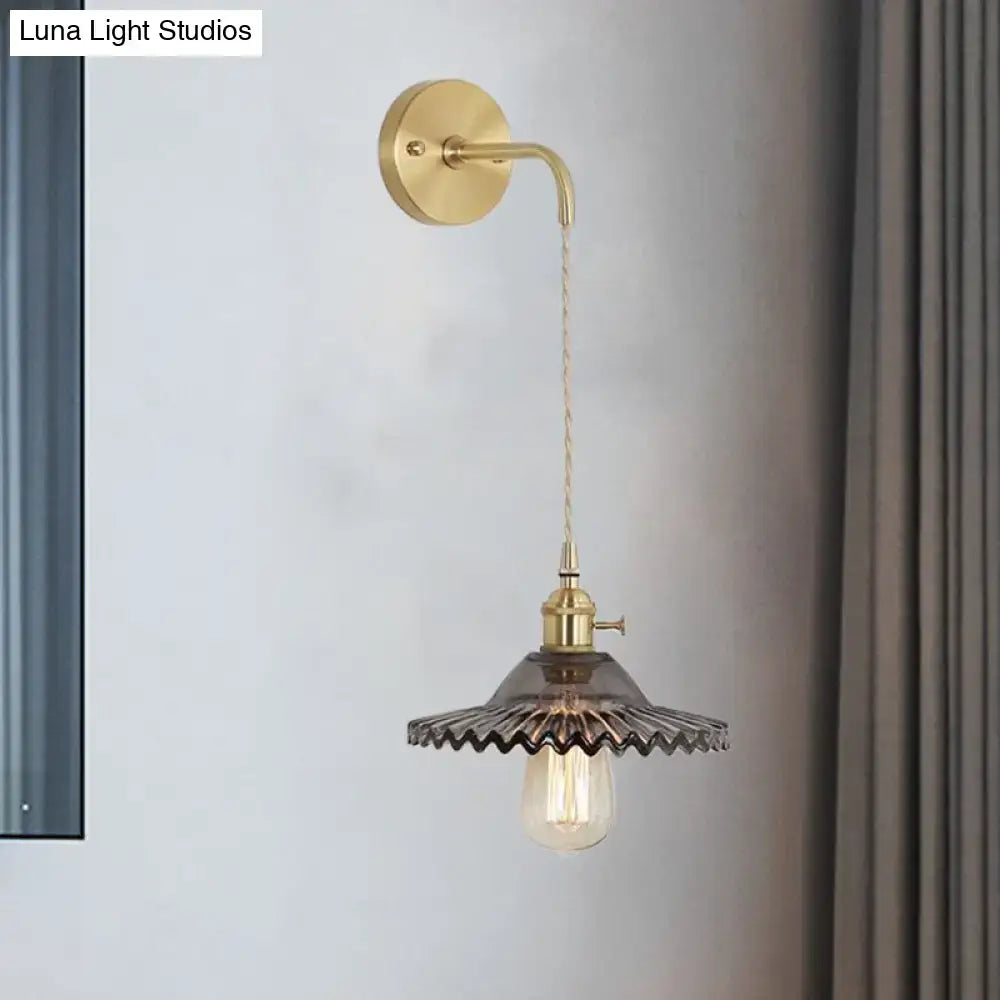Smoked Glass Brass Sconce by Decorbites; brass wall mount with smoked glass shade and Edison bulb on Tampa Home & Garden Store