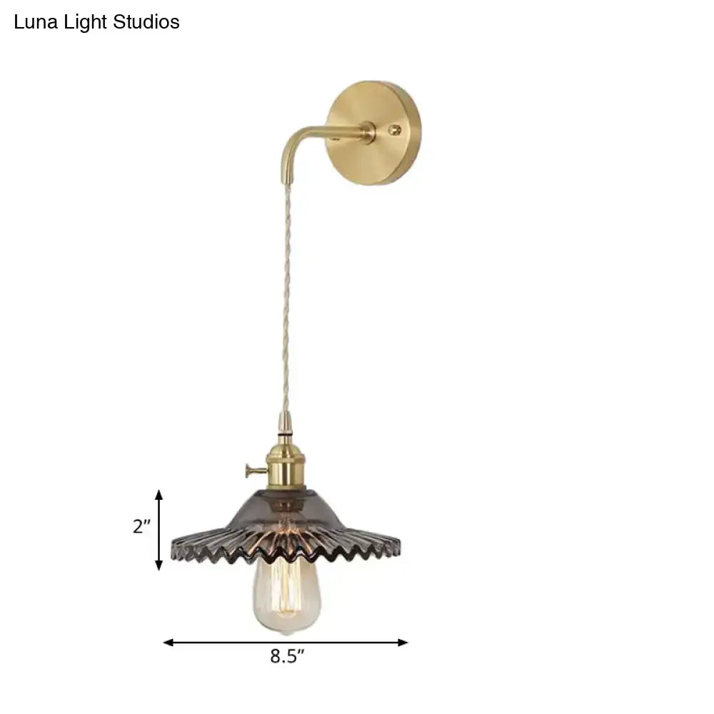 Smoked Glass Brass Sconce with brass backplate and braided rope cord by Decorbites on Tampa Home & Garden Store
