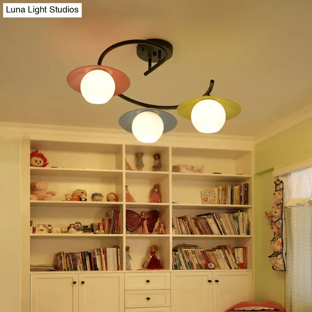 Saucer Semi-Flush Light Decorbites; ceiling mount with pink blue yellow saucers and globes on Tampa Home & Garden Store