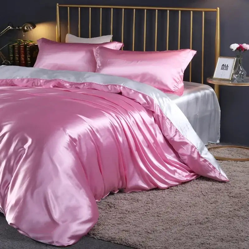 Pink satin duvet cover set with sheet by Decorbites on Tampa Home & Garden Store