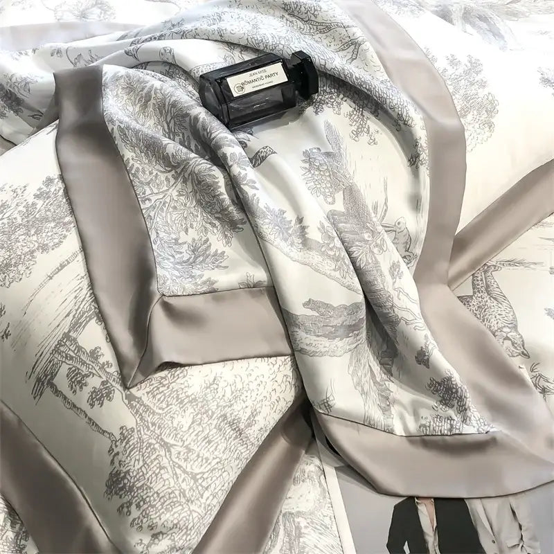 Blue Eucalyptus Duvet Cover by Decorbites with satin grey border on Tampa Home & Garden Store