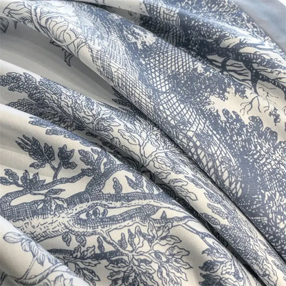 Blue Eucalyptus Duvet Cover by Decorbites, blue botanical print on ivory background on Tampa Home & Garden Store
