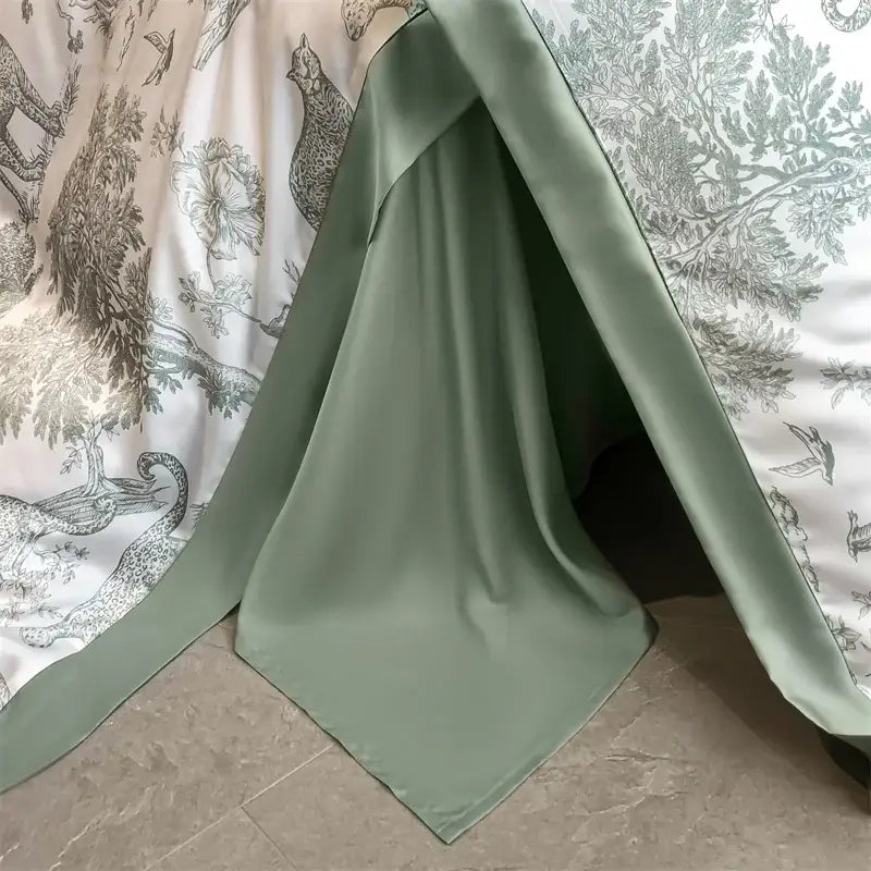 Blue eucalyptus duvet cover by Decorbites, mint-green solid fabric on Tampa Home & Garden Store