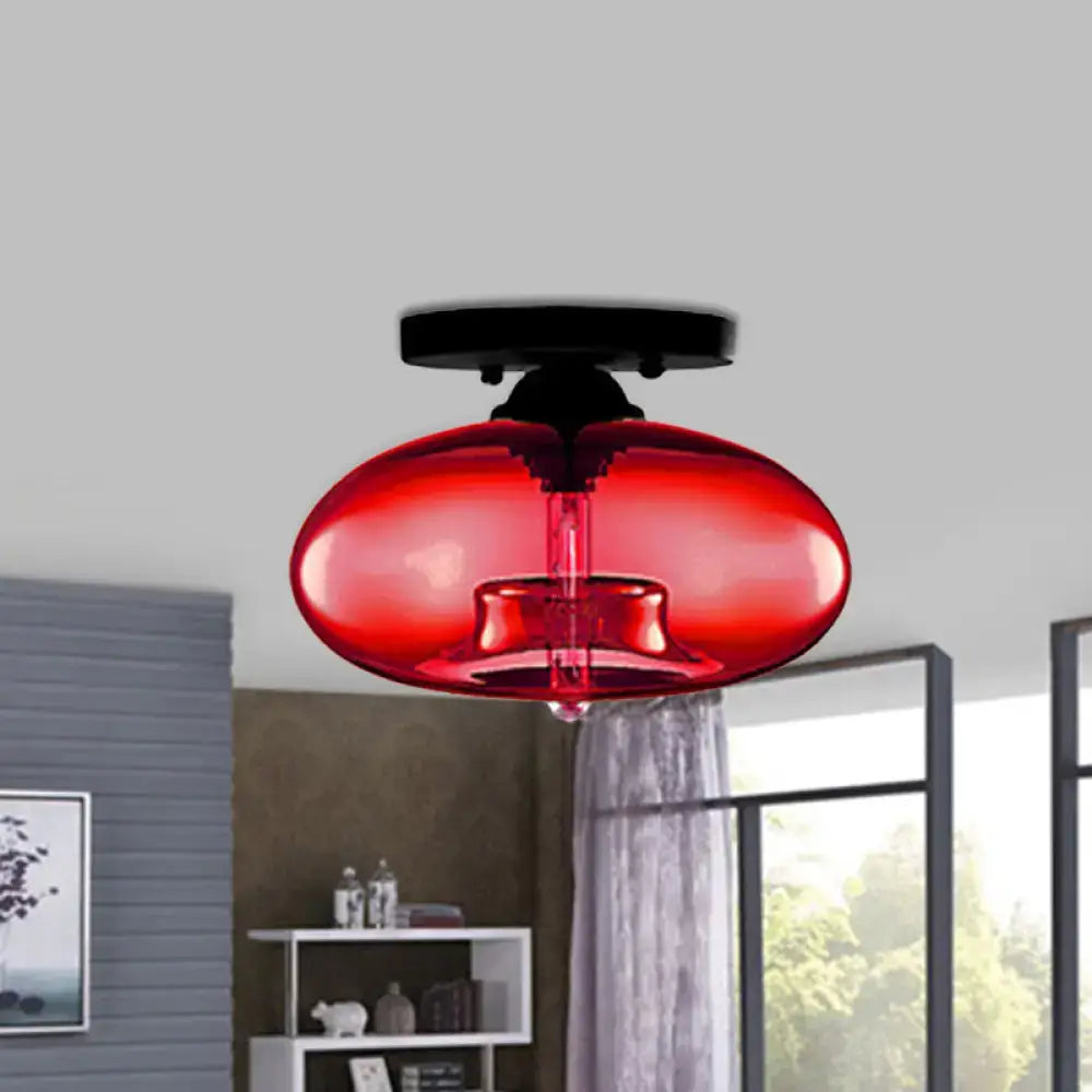 Glass Oval Flush Mount ceiling light red glass shade with black canopy Decorbites on Tampa Home & Garden Store
