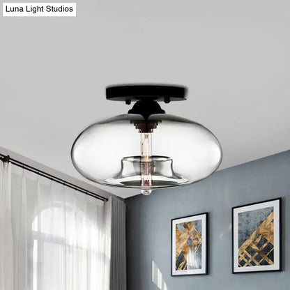 Glass Oval Flush Mount ceiling light by Decorbites with clear glass dome and black canopy on Tampa Home & Garden Store