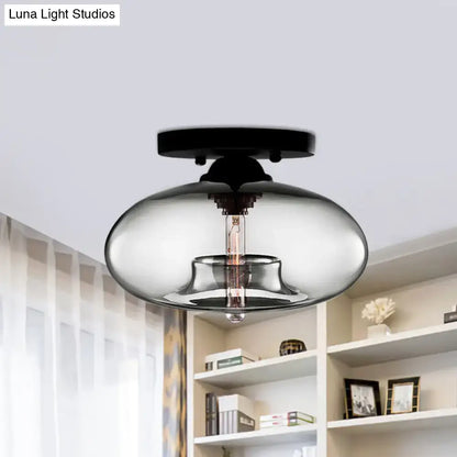 Glass Oval Flush Mount ceiling light with clear glass shade and black mount Decorbites on Tampa Home & Garden Store