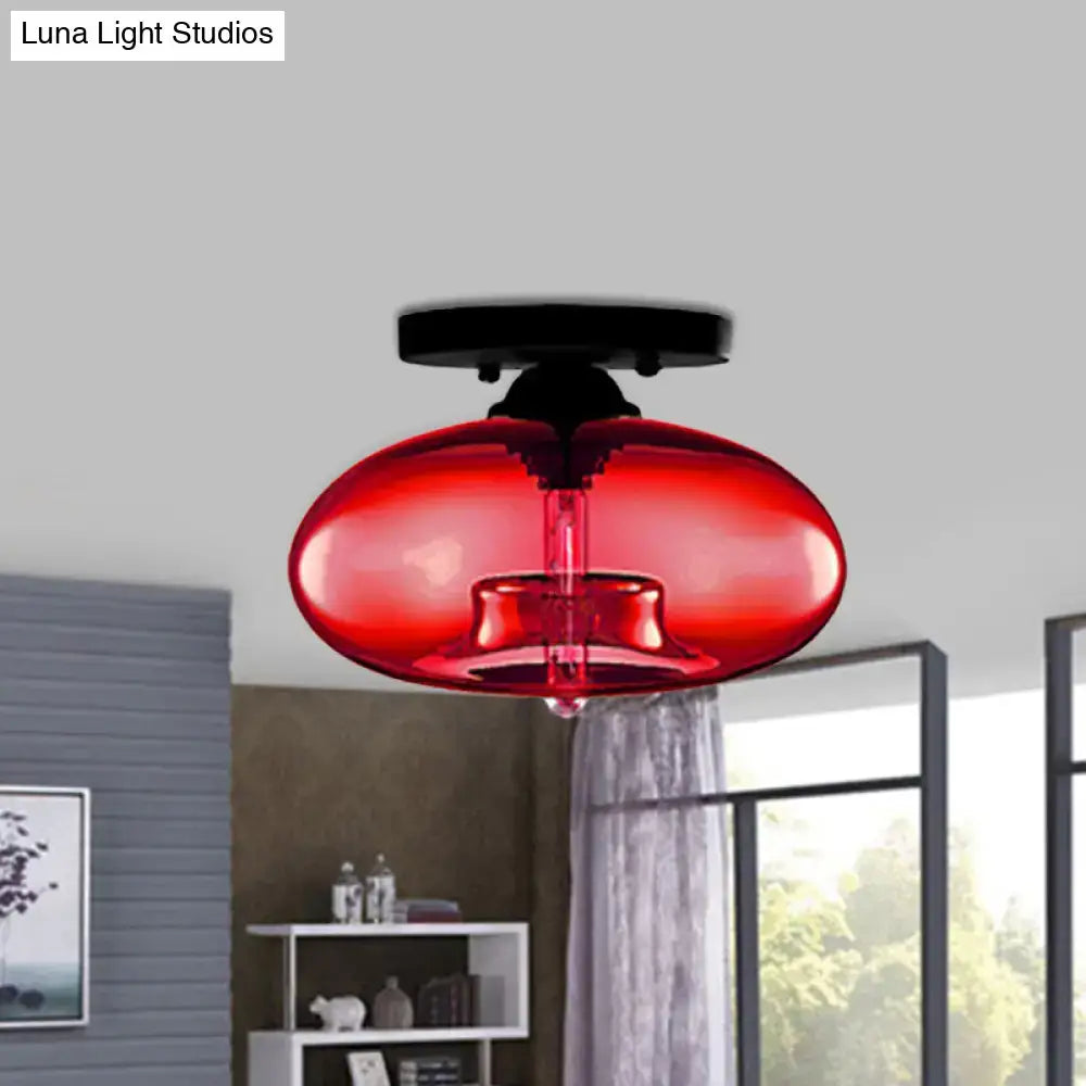 Glass Oval Flush Mount light with red glass shade by Decorbites on Tampa Home & Garden Store