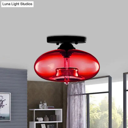 Glass Oval Flush Mount light with red glass shade by Decorbites on Tampa Home & Garden Store