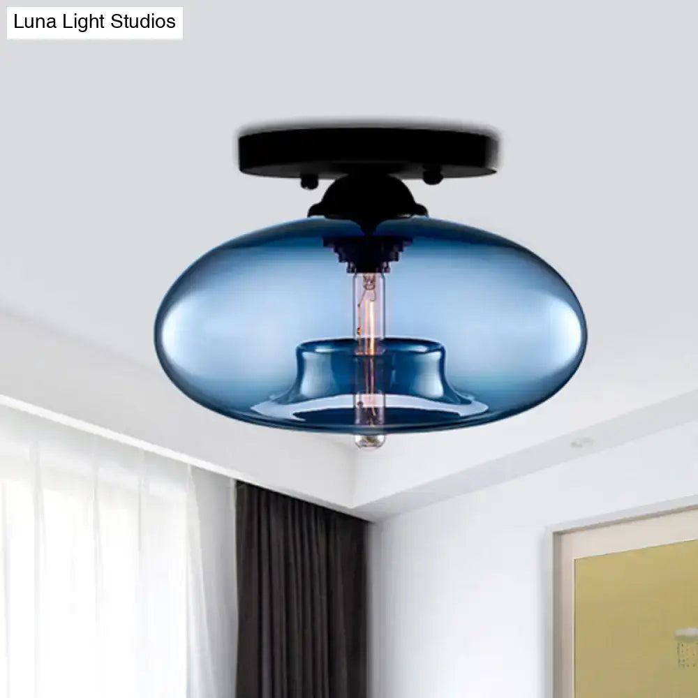Glass Oval Flush Mount ceiling light by Decorbites with blue glass shade and filament bulb on Tampa Home & Garden Store