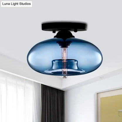 Glass Oval Flush Mount ceiling light by Decorbites with blue glass shade and filament bulb on Tampa Home & Garden Store