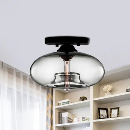 Glass Oval Flush Mount Decorbites, clear glass shade with black ceiling mount on Tampa Home & Garden Store