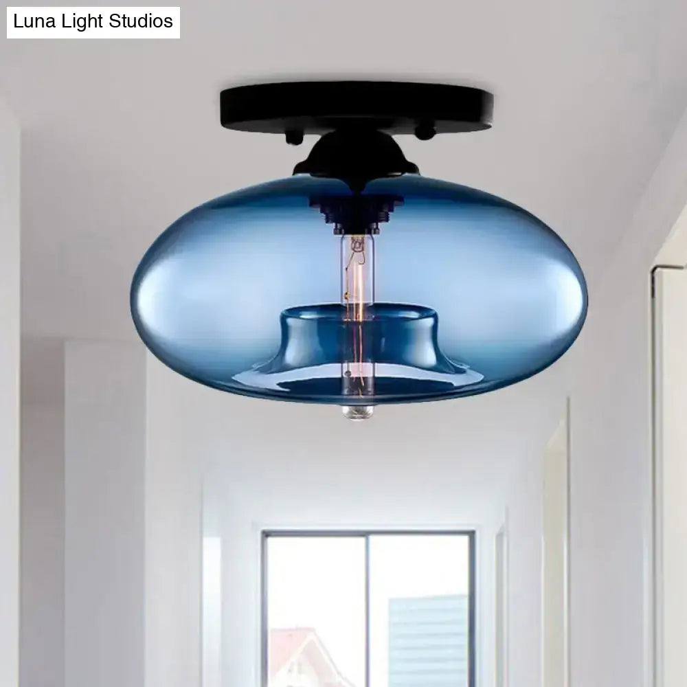 Glass Oval Flush Mount blue glass with filament bulb Decorbites on Tampa Home & Garden Store
