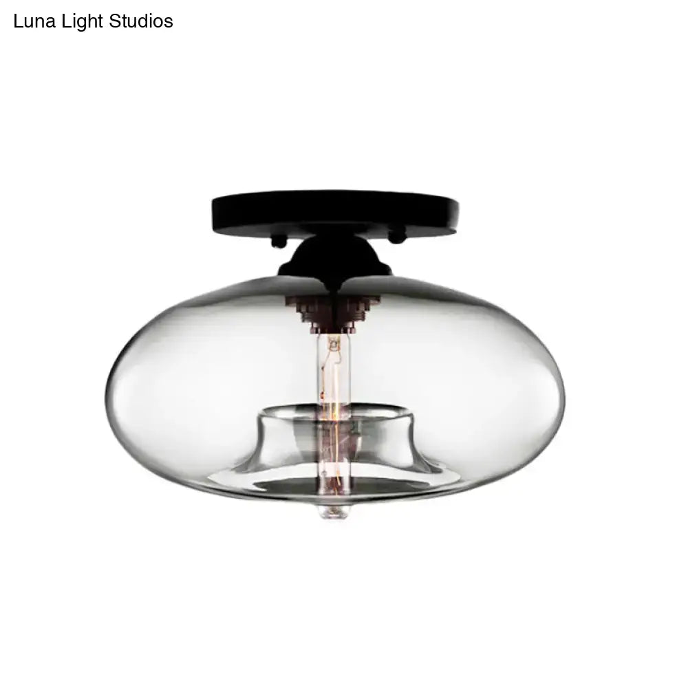 Glass Oval Flush Mount light with clear glass shade and black canopy Decorbites on Tampa Home & Garden Store